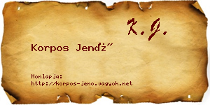 Korpos Jenő névjegykártya